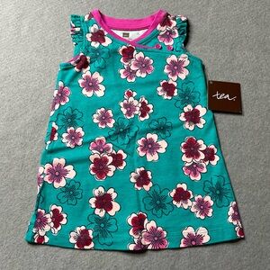 NEW Tea Shift Dress Baby Girls 6-12 months Floral Sleeveless Teal Modern Hipster
